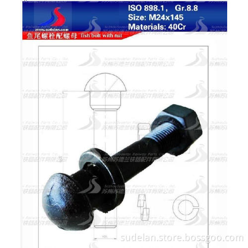 Railway Track/Fish Bolt with Hex Nut Gr 8.8 M24X145